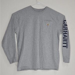 Carhartt Original Fit Pocket T Shirt Long Sleeve Gray Spell Out Size L Mens
